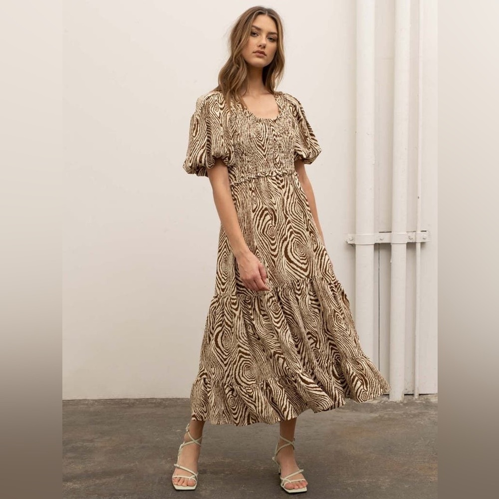 Moon River Brown Patterned Midi Dress